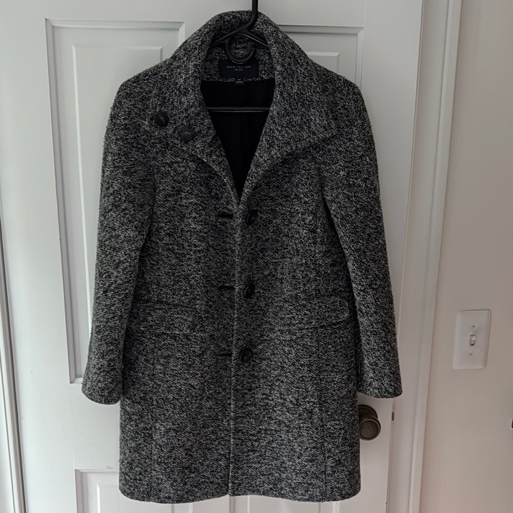 Ann Taylor Black and Gray Pea Coat with Notched Lapel